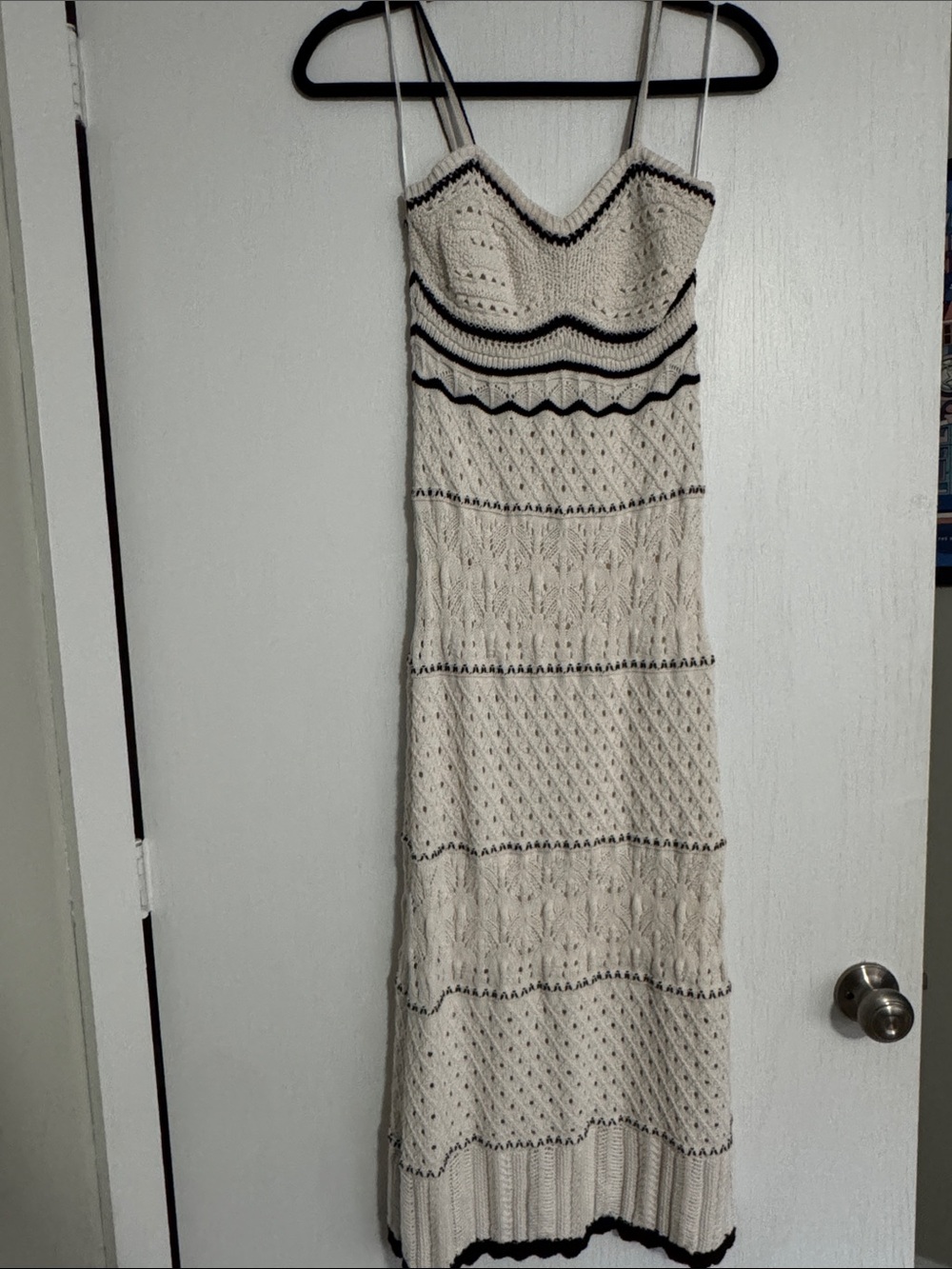 Olive & Oak Cream Knit Midi Dress with Black Trim